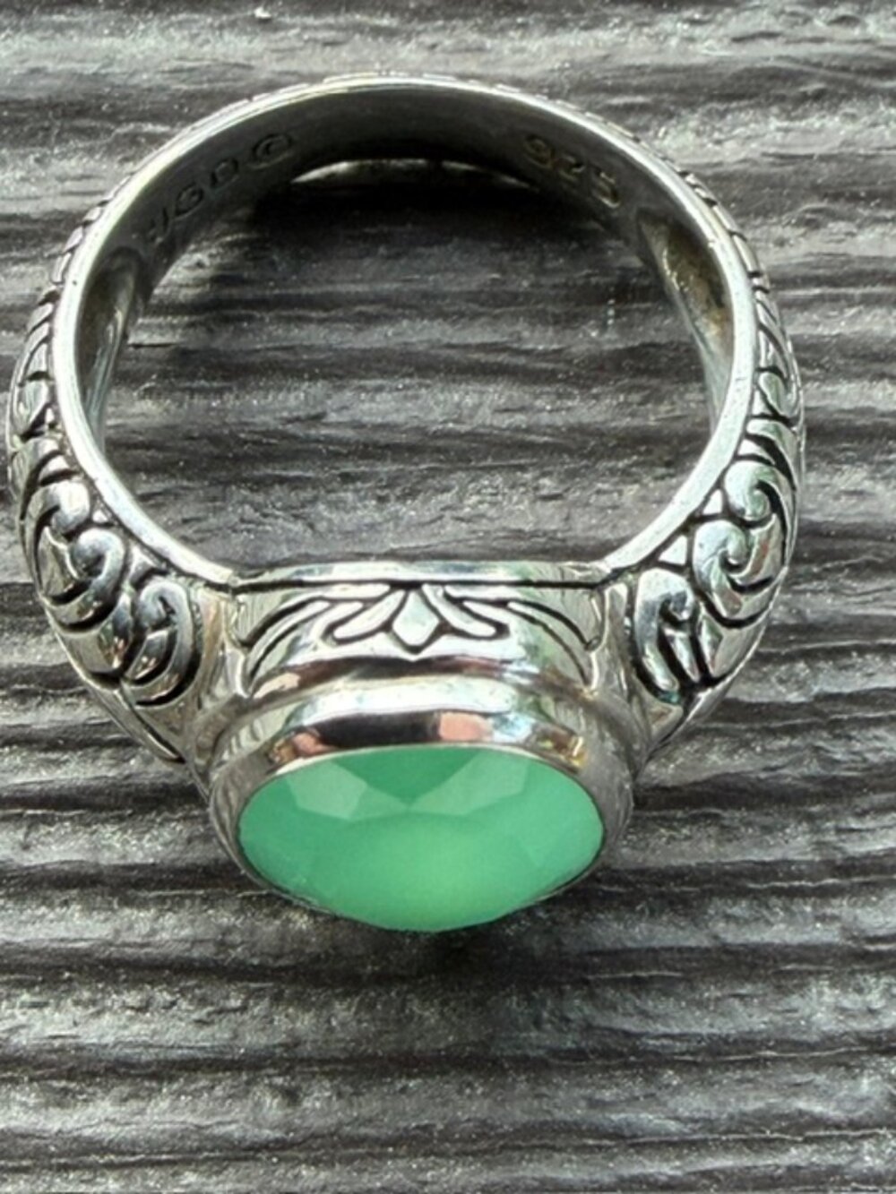 Vintage Sterling Ring Rose Cut Green Chalcedony Janice Girardi Designs Size 10